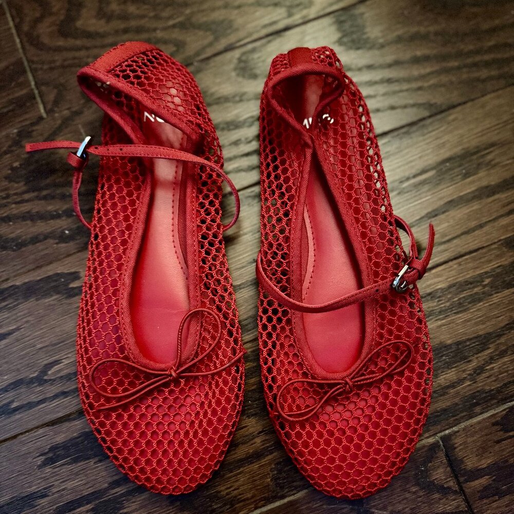 Mango Mesh ballet flats with buckle strap